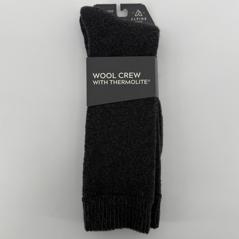 Alpine Design Mens‎ XL Wool Crew Socks Grey Thermolite Merino Wool Blend New